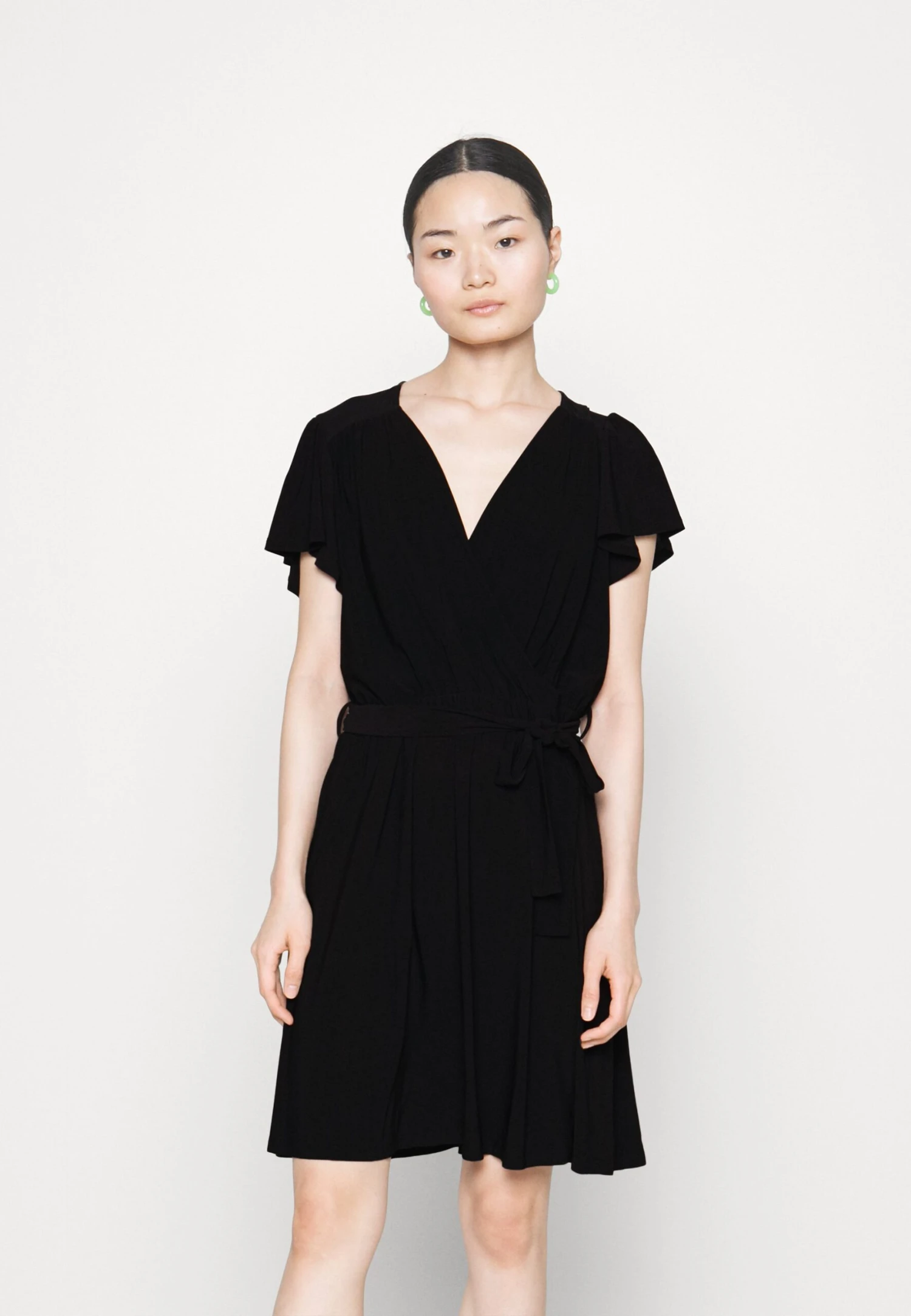 Frilled Cap Sleeves Flared Dress - Jerseyjurk - Black 3 Frilled Cap Sleeves Flared Dress - Jerseyjurk - Black