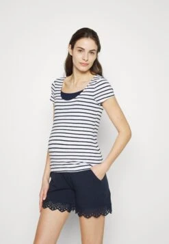 Maternity Double Layer Nursing- T-Shirt Print - Dark Blue/White