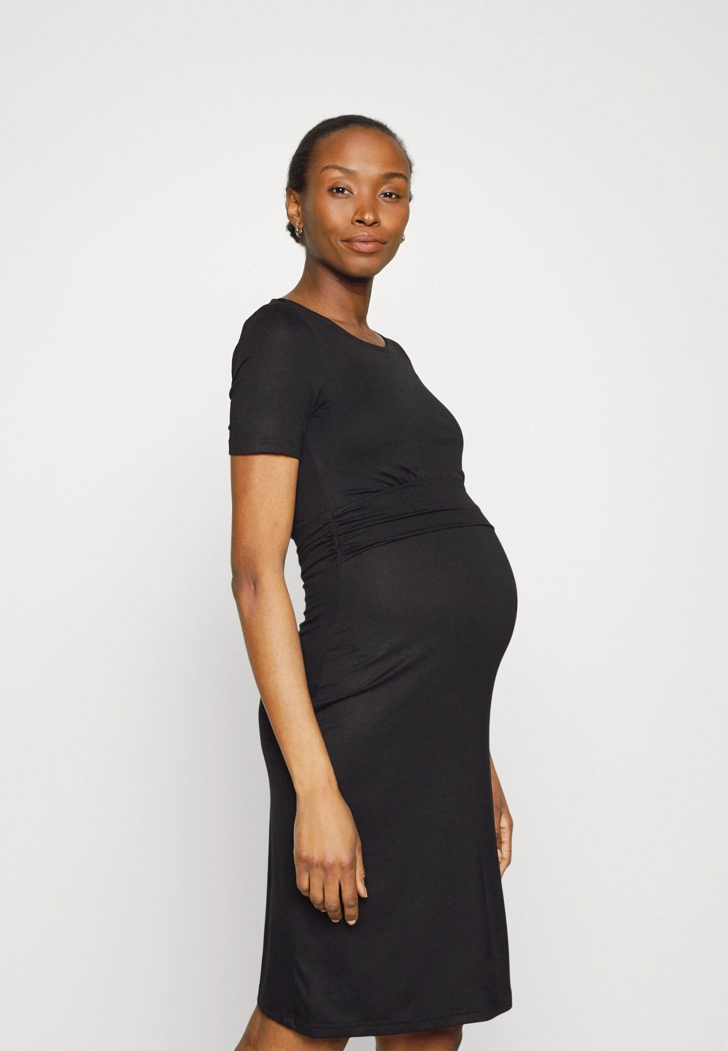 Short Sleeves Ruched Waist Mini Flared Dress - Jerseyjurk - Black 3 Short Sleeves Ruched Waist Mini Flared Dress - Jerseyjurk - Black