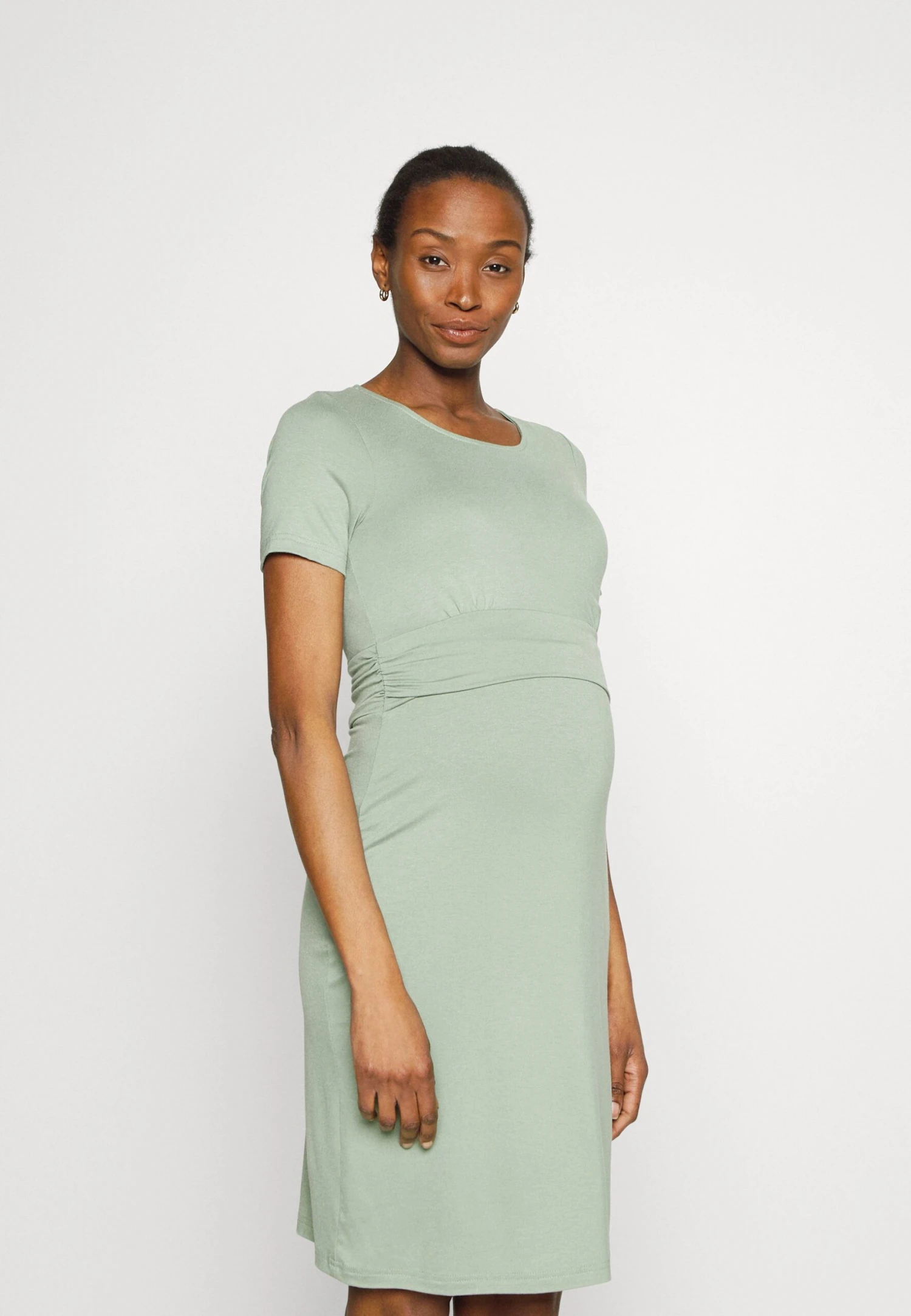Short Sleeves Ruched Waist Mini Flared Dress - Jerseyjurk - Light Green 3 Short Sleeves Ruched Waist Mini Flared Dress - Jerseyjurk - Light Green